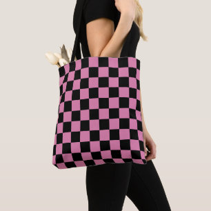 Schwarz-rosa kariertes Druckmuster Tasche