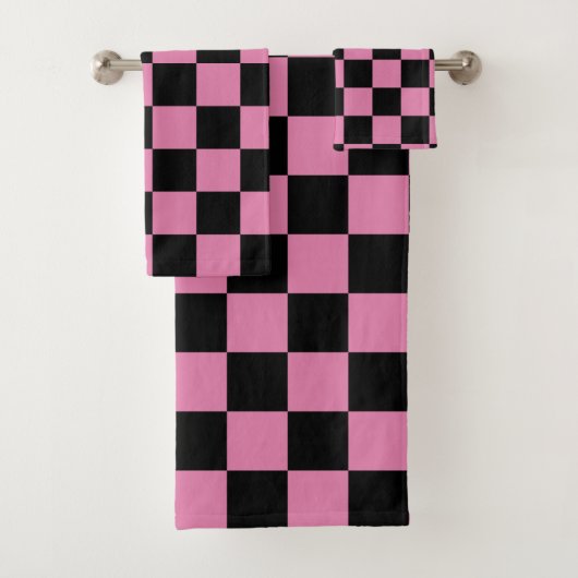 Schwarz-rosa kariertes Muster Badhandtuch Set (Insitu)