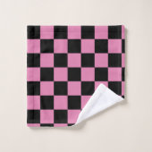 Schwarz-rosa kariertes Muster Badhandtuch Set (Waschlappen)