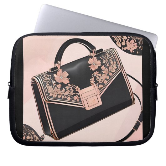 Schwarz-Rosa-KI Laptopschutzhülle (Vorderseite)
