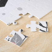 Schwarz, rosa Kristalle, nahtlos blühend. Puzzle (Seite)