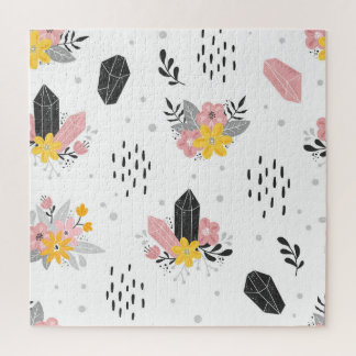 Schwarz, rosa Kristalle, nahtlos blühend. Puzzle