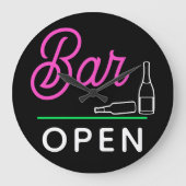 Schwarz-Rosa-Kronengrün, Retro-Bar geöffnet Große Wanduhr (Vorderseite)
