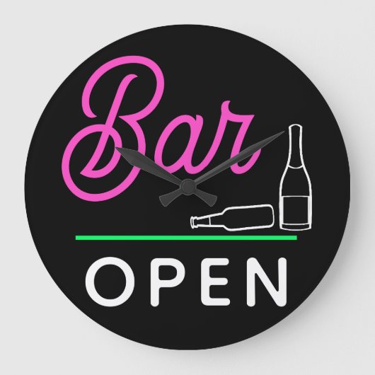 Schwarz-Rosa-Kronengrün, Retro-Bar geöffnet Große Wanduhr (Vorderseite)