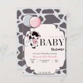 Schwarz-Rosa-Kuh mit Ballon-Babydusche Einladung (Vorne/Hinten)