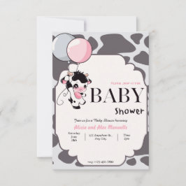 Schwarz-Rosa-Kuh mit Ballon-Babydusche Einladung
