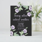 Schwarz-Rosa Lavendel-grüne Blütenfrühlingshochzei Einladung (Stehend Vorderseite)