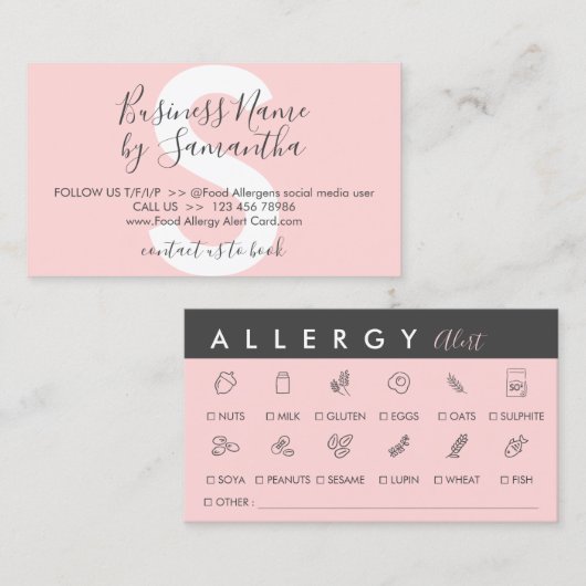 Schwarz-Rosa-Lebensmittelallergie Visitenkarte (Vorne/Hinten)