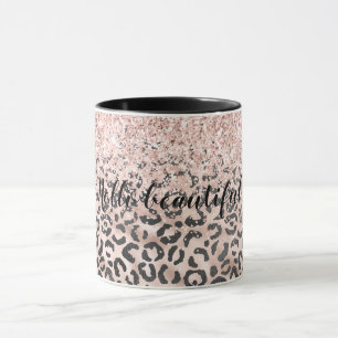 Schwarz-Rosa Leopard Druckblau-Glitzer Tasse