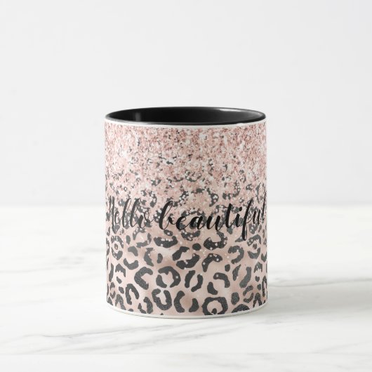 Schwarz-Rosa Leopard Druckblau-Glitzer Tasse (Zentrum)