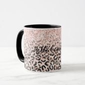 Schwarz-Rosa Leopard Druckblau-Glitzer Tasse (Vorderseite Links)