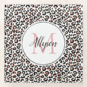 Schwarz-Rosa-Leopard-Print Monogram Co Glasuntersetzer (Vorderseite)
