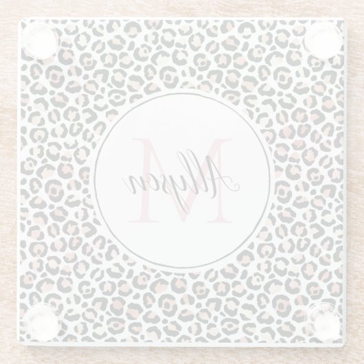 Schwarz-Rosa-Leopard-Print Monogram Co Glasuntersetzer (Rückseite)