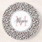 Schwarz-Rosa-Leopard-Print Monogram Getränkeuntersetzer (Vorne)