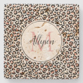 Schwarz-Rosa-Leopard-Print Monogram Steinuntersetzer (Vorderseite)