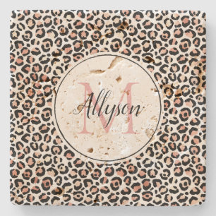 Schwarz-Rosa-Leopard-Print Monogram Steinuntersetzer