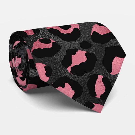 Schwarz-rosa Leopardenprint Krawatte (Gerollt)