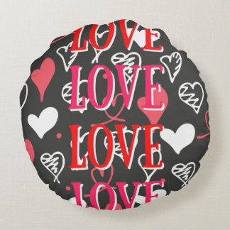 Schwarz/Rosa "Liebe" Phrase Print Round Pillow Rundes Kissen