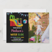 Schwarz Rosa Lila Foto Wasserrutsche Einladung (Vorderseite)