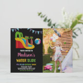 Schwarz Rosa Lila Foto Wasserrutsche Einladung (Stehend Vorderseite)