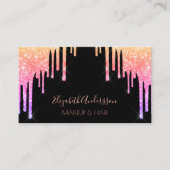 Schwarz-Rosa lila Glitzer Tropfen Make-haar Visitenkarte (Vorderseite)