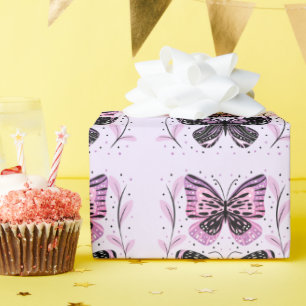 Schwarz, Rosa, Lila Schmetterlinge Geschenkpapier