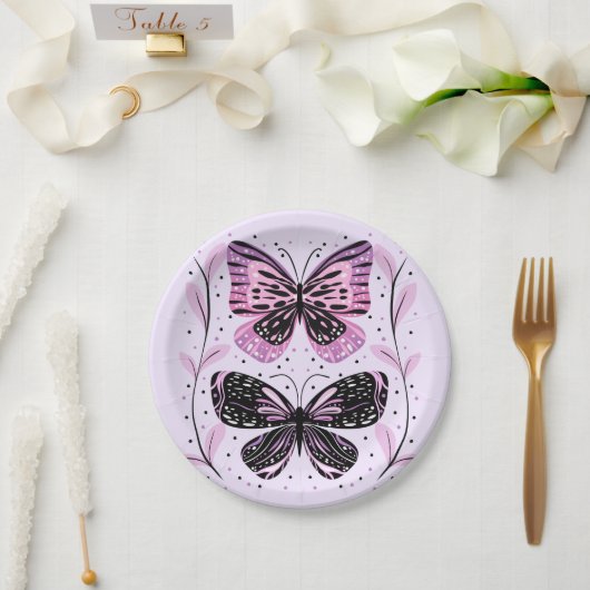 Schwarz, Rosa, Lila Schmetterlinge Pappteller (Hochzeit)