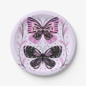 Schwarz, Rosa, Lila Schmetterlinge Pappteller (Vorderseite)