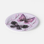 Schwarz, Rosa, Lila Schmetterlinge Pappteller (Schrägansicht)