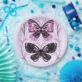 Schwarz, Rosa, Lila Schmetterlinge Pappteller (Party)