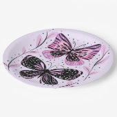 Schwarz, Rosa, Lila Schmetterlinge Pappteller (Schrägansicht)