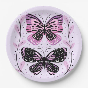 Schwarz, Rosa, Lila Schmetterlinge Pappteller