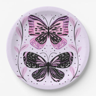 Schwarz, Rosa, Lila Schmetterlinge Pappteller