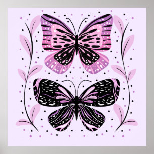 Schwarz, Rosa, Lila Schmetterlinge Poster