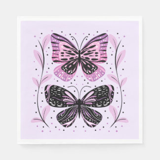 Schwarz, Rosa, Lila Schmetterlinge Serviette