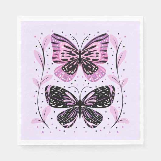Schwarz, Rosa, Lila Schmetterlinge Serviette (Vorderseite)