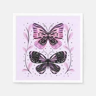Schwarz, Rosa, Lila Schmetterlinge Serviette