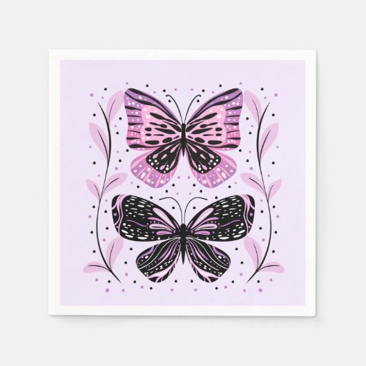 Schwarz, Rosa, Lila Schmetterlinge Serviette (Vorderseite)
