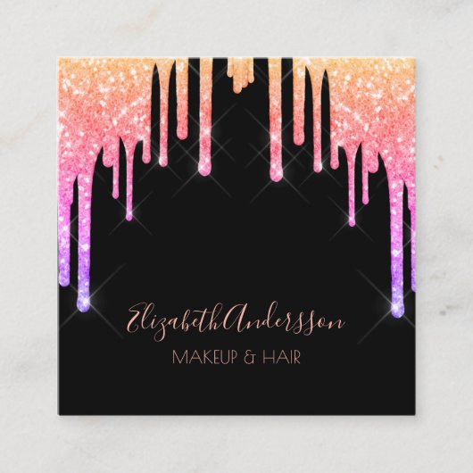Schwarz-Rosa-lila Tropfen machen Haare Quadratische Visitenkarte (Vorderseite)