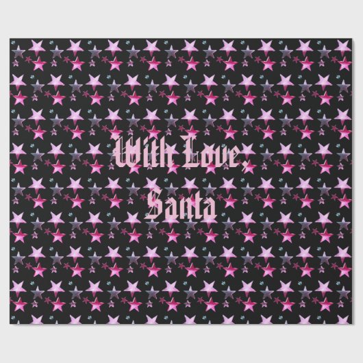 Schwarz Rosa Lila Weihnachtssterne Muster Name hin Geschenkpapier (Flach)