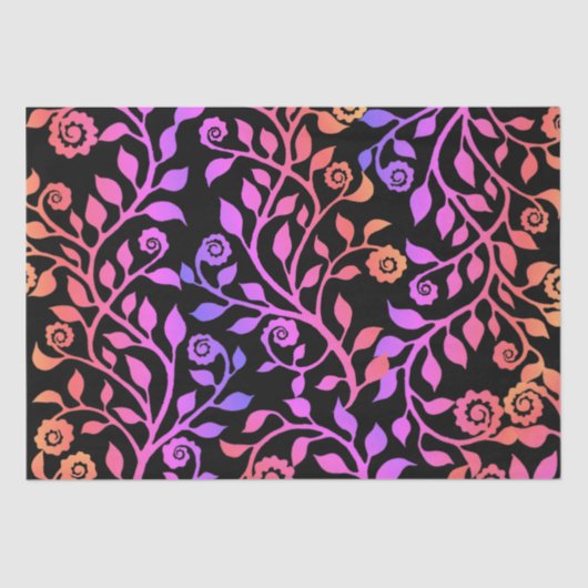 Schwarz Rosa Lila Wirbles Blumenmuster Klasse Seidenpapier (Vorderseite)