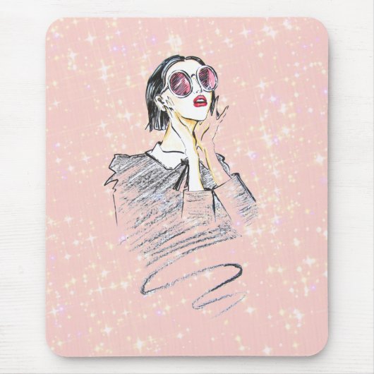 Schwarz-Rosa mädchenhafte Schönheit Mousepad (Vorne)