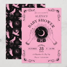 Schwarz-Rosa-Magie-Mondkristall-Babydusche Einladung