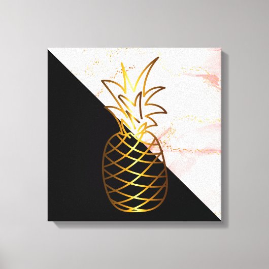 Schwarz Rosa Marmor Gold Ananas Canvas Print Leinwanddruck (Vorderseite)
