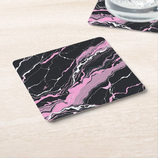 Schwarz-Rosa-Marmor Rechteckiger Pappuntersetzer (angewinkelt)