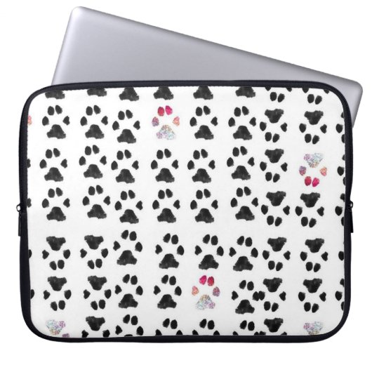 Schwarz-Rosa-Minimal-Paw-Druckmuster Laptopschutzhülle (Vorderseite)