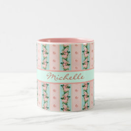 Schwarz-Rosa-Minze-Tapete-Look Zweifarbige Tasse