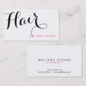 Schwarz/Rosa Moderne Typografie Haare Stylist Visitenkarte (Vorne/Hinten)