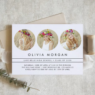 Schwarz/Rosa Modernes Drei-Foto-Abschluss Einladung