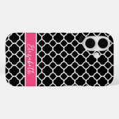Schwarz/Rosa Modernes Quatrefolien-Monogramm Case-Mate iPhone Hülle (Rückseite (Horizontal))